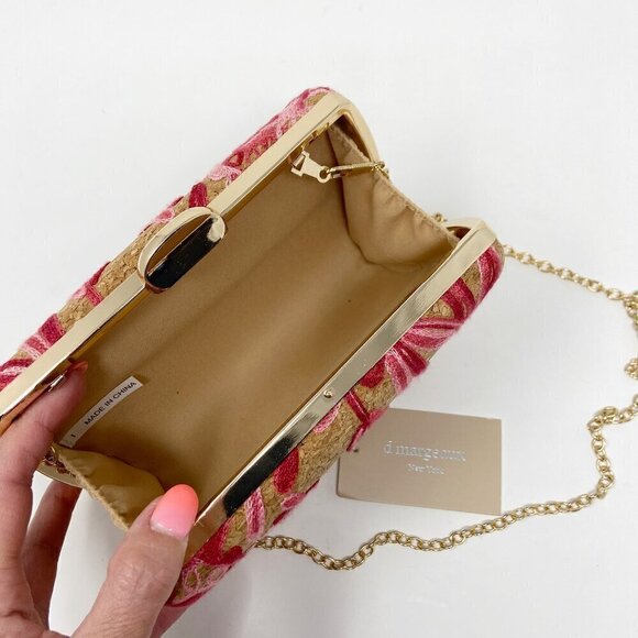 D'MARGEAUX NEW YORK | Pink Embroidered Floral Cork Clutch w/Crossbody Chain - Picture 8 of 8